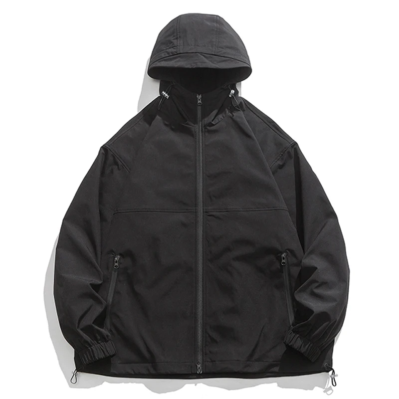 

Legible Spring Autumn Windbreaker Jacket Men Casual Loose Hooded Jackets Male Solid Color Coats Man