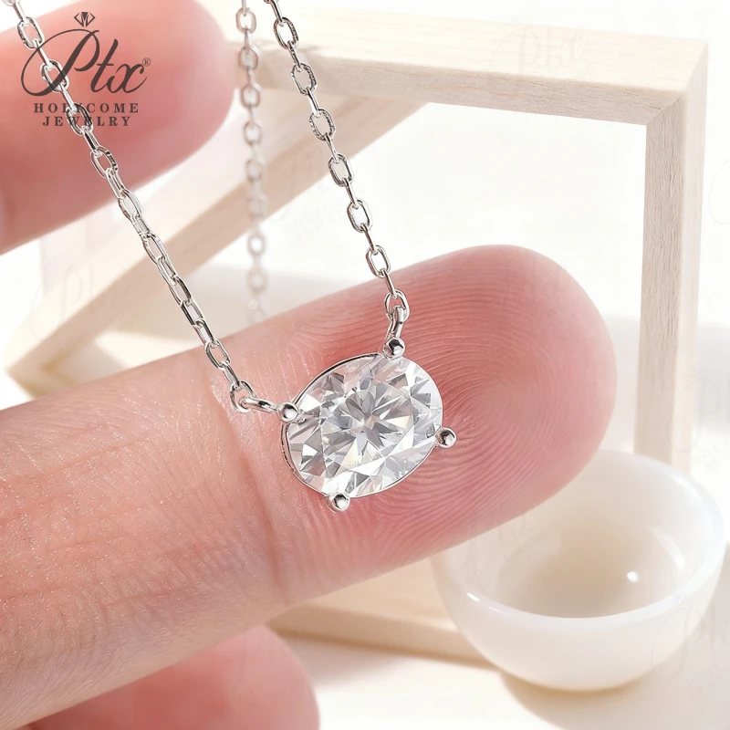 Halsketten mit Anhänger, Moissanit-Diamant, schlichte ovale Form, 925er Sterlingsilber, stapelbare Kette, hypoallergen, Geburtstagsgeschenk, sauber – Detail 18