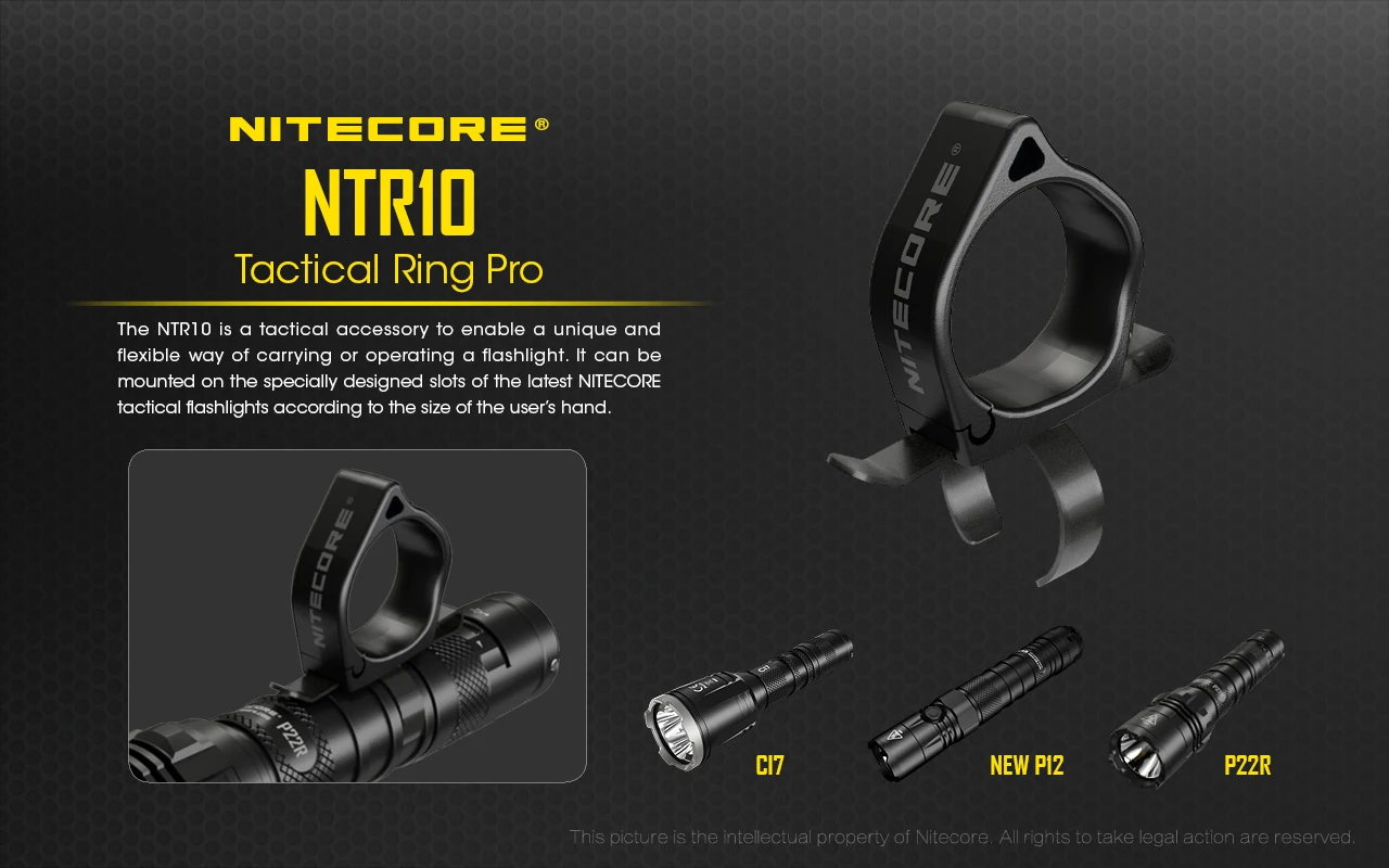 Pocket Clip Silicone Ring NITECORE NTR10 Clip-On Tactical Ring Accessories for Tactical Flashlights P12 P10v2 MH10S MH10v2 MH25S P22R Ci7
