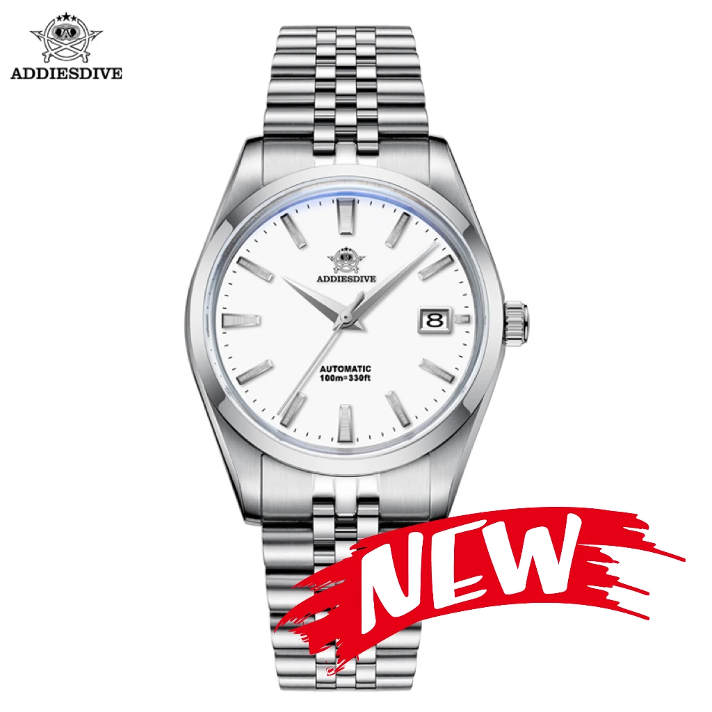 

ADDIESDIVE Men's Watch Stainless Steel 10Bar Waterproof Analog watch Bubble Mirror Glass reloj hombre Automatic Mechanical Watch