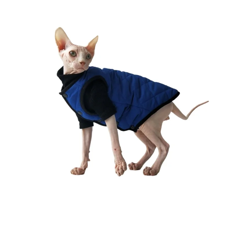 

The Autumn/winter Quilted Velvet Vest Is Available in Blue and Black with Sphinx Hairless Cat Devon Clothes