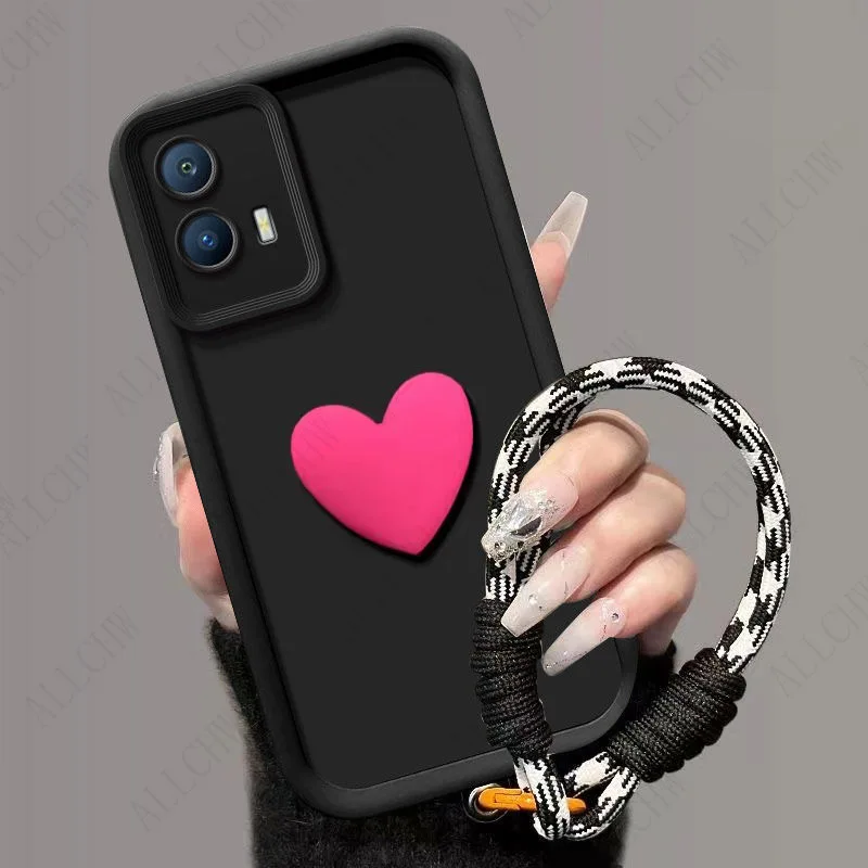 3D Love Heart Hand Strap Silicone Phone Case Cover