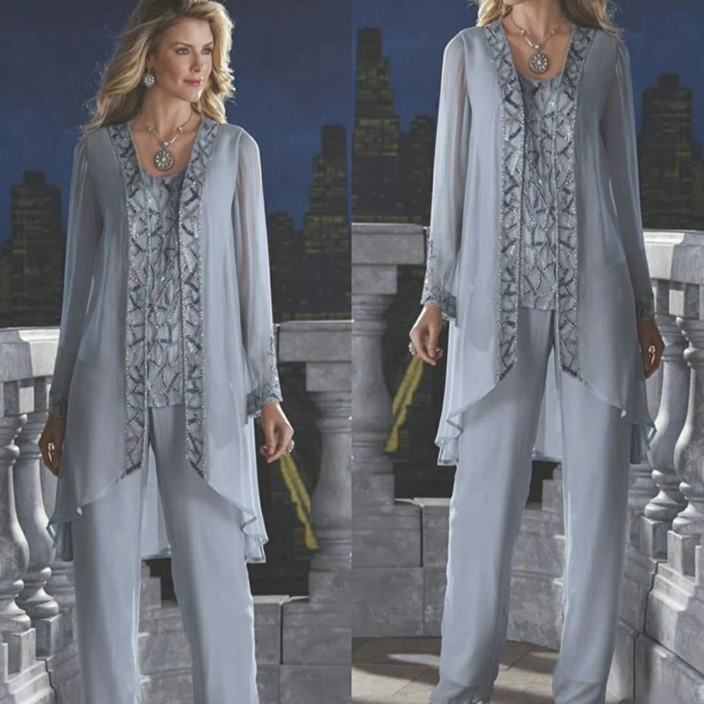 Mother Of The Bride Groom 3 Piece Pant Suit Wedding Dress
