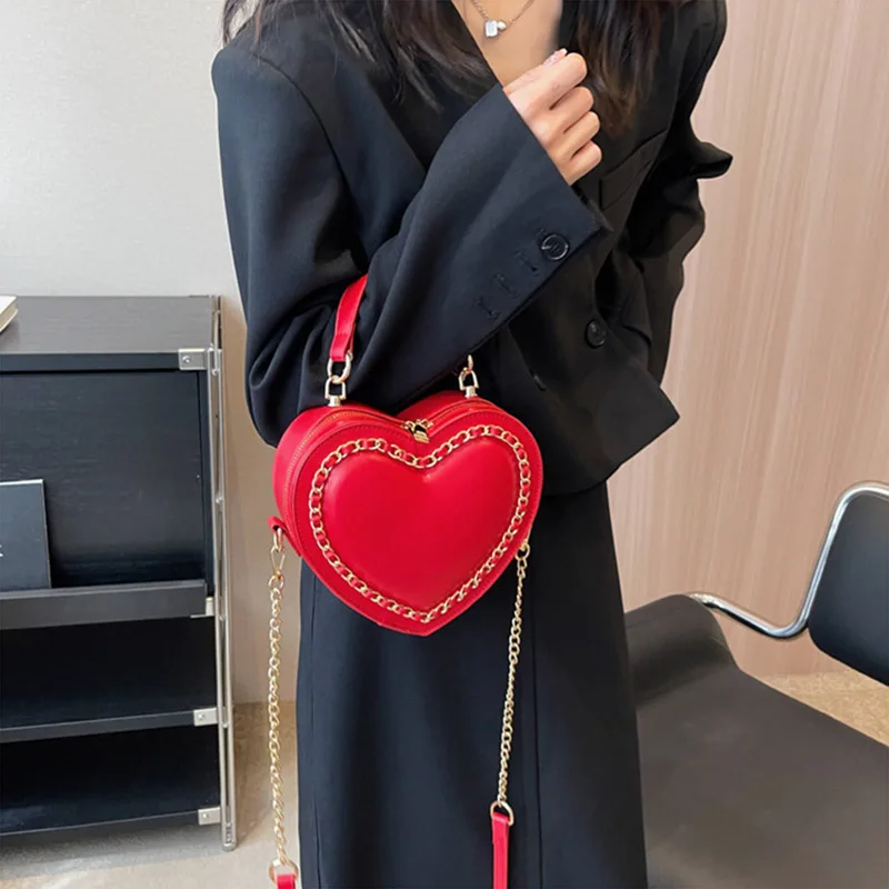 Women Purses Handbag Love Heart Shape Shoulder Bag Female Solid Chain  Crossbody Ladies PU Leather Zipper Bag Valentines Gifts - AliExpress