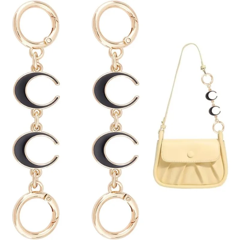2 Pcs Bag Extender Chain Moon Shape Purse Strap Extender for Shoulder Bag Black Alloy Chain Strap Replacement