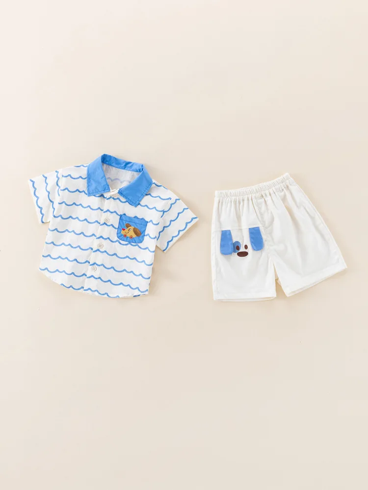 

Summer Suit Newborn Lapel Shirt0-3Children's Horizontal Striped Cotton Shorts