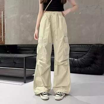 Alternative view of Girls Cargo Pants Summer Thin Loose-fit Wide-leg Long Pants New 2024 Trendy Junior High School Students Casual
