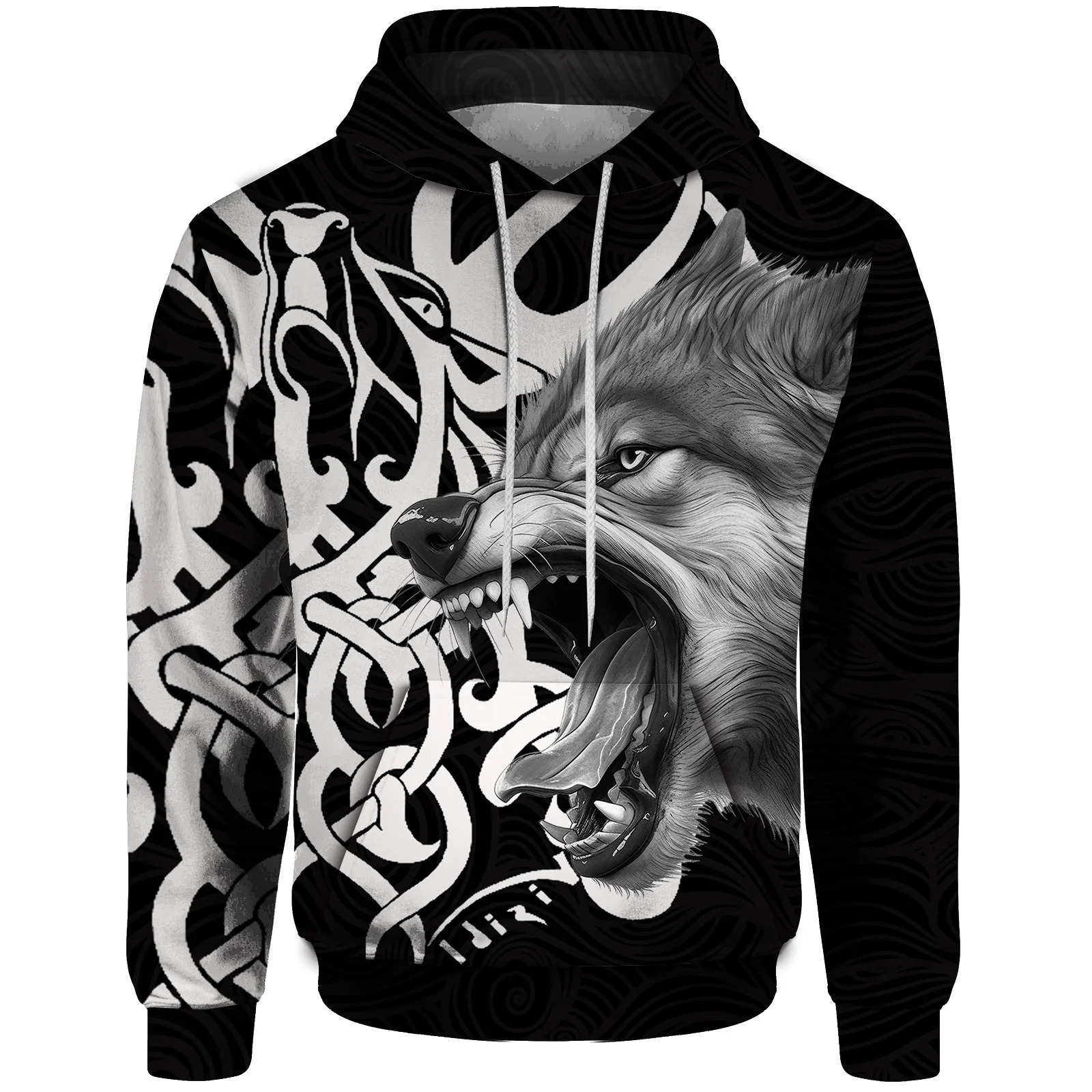thumbnail image 2 of Sudadera con capucha con estampado de lobo feroz para hombre, suéter holgado gótico con capucha, ropa de calle gótica Harajuku, ropa Y2k, 2 of 5