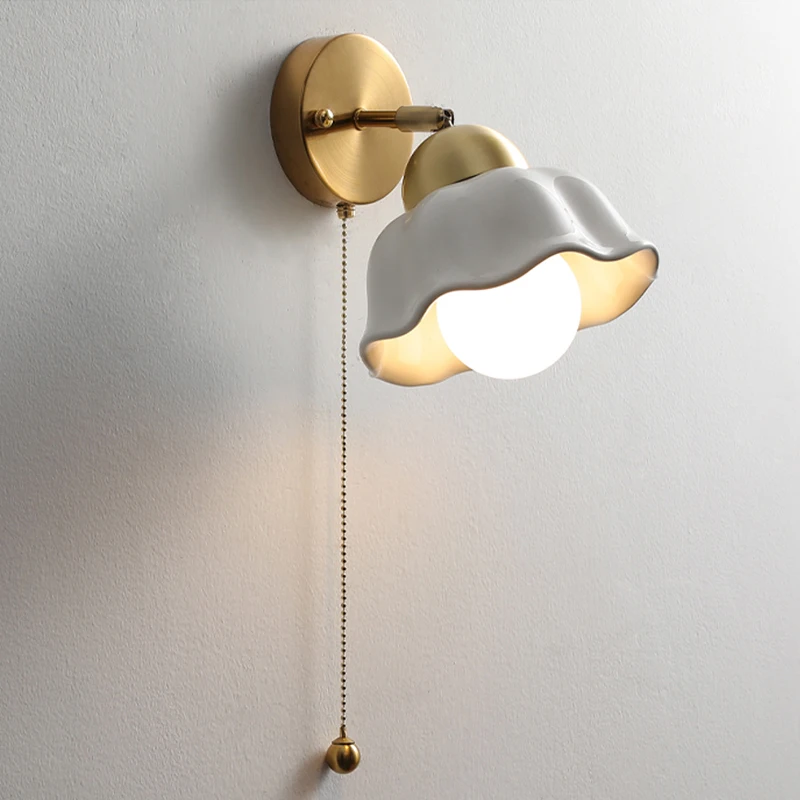 

Ceramic Wall Lamp Led European Simple Bedside Lamps Modern Living Room Study Pull Rope Iron art Wall Lighting Yard light