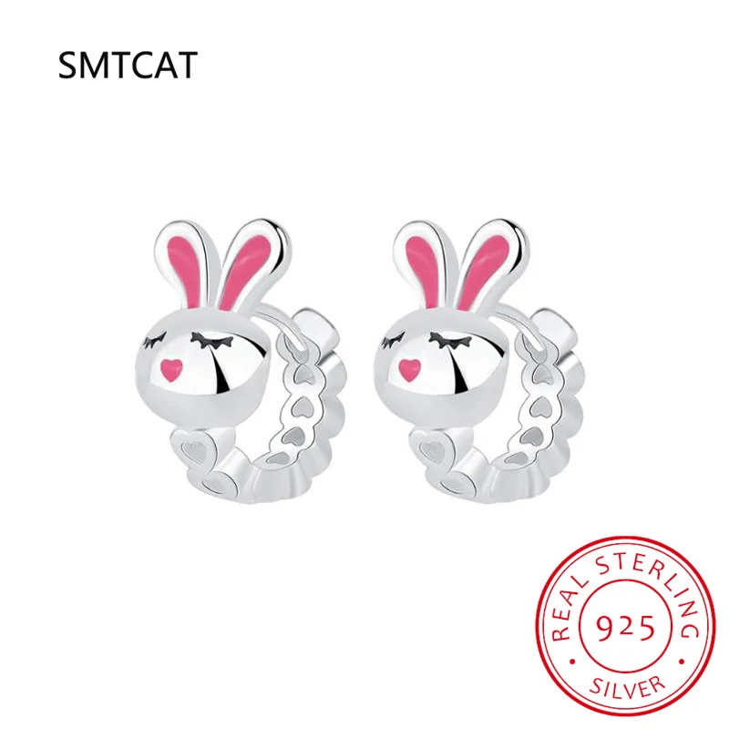 Girls 925 Sterling Silver Cute Rabbit CZ Tiny Hoop Earrings for Girls Wedding Party Fine S925 Jewelry DS3930