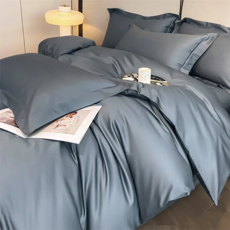 Premium Quality 1000TC Egyptian Cotton Solid Plain Duvet Cover Set Super King 3/4Pcs Bedding set Flat/Fitted Sheet 2Pillow shams 5