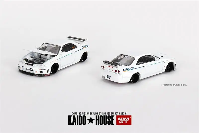 

** Предзаказ ** Kaido House x MINI GT 1:64 Skyline GT-R (R33) Greddy GR33 V1 белая литая модель автомобиля