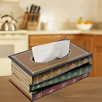 Exquisite Classical Vintage Wooden Book Tissue Box, Rectangular Napkin Holder Dispenser, Restaurant Tissue Storage Box Ornament 1