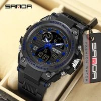 SANDA 739 Electronic Watch For Man Luxury Dual Countdown Stopwatch Waterproof Sport Digital Luminous Japanese Original Battery 2