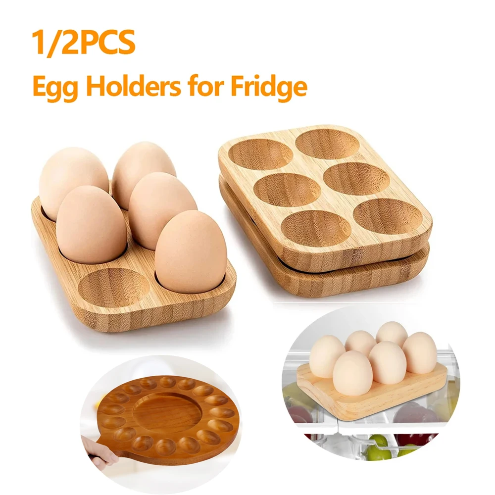 1/2Pcs Egg Tray 6/16 Hole Wood Egg Holder Space Saving Plate Household Storage Rack Accessories for Kitchen Refrigerator