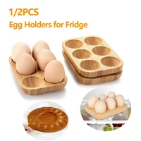 1/2Pcs Egg Tray 6/16 Hole Wood Egg Holder Space Saving Egg Plate Household Egg Storage Rack Accessories for Kitchen Refrigerator 1