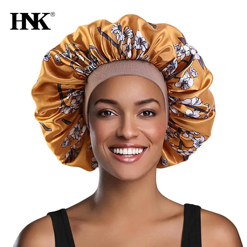 Printing Satin Bonnet For Women Elastic Wide Band Night Sleep Satin Hat Chemo Caps Hair Loss Cover Fashion Head Wrap Hair Care night hair cap