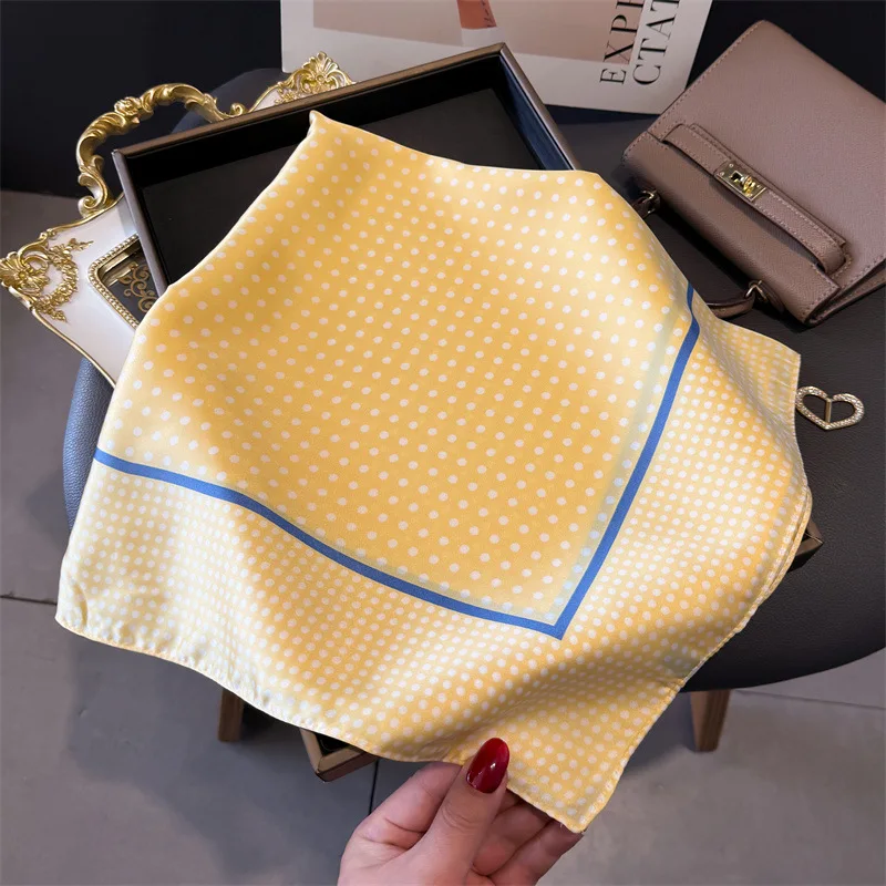 Luxus Marke 2025 Dot Print Platz Silk Schal für Frauen Hijab Haar Bands 70 cm Halstuch Weibliche Satin Schal Band stirnband – Detail 30