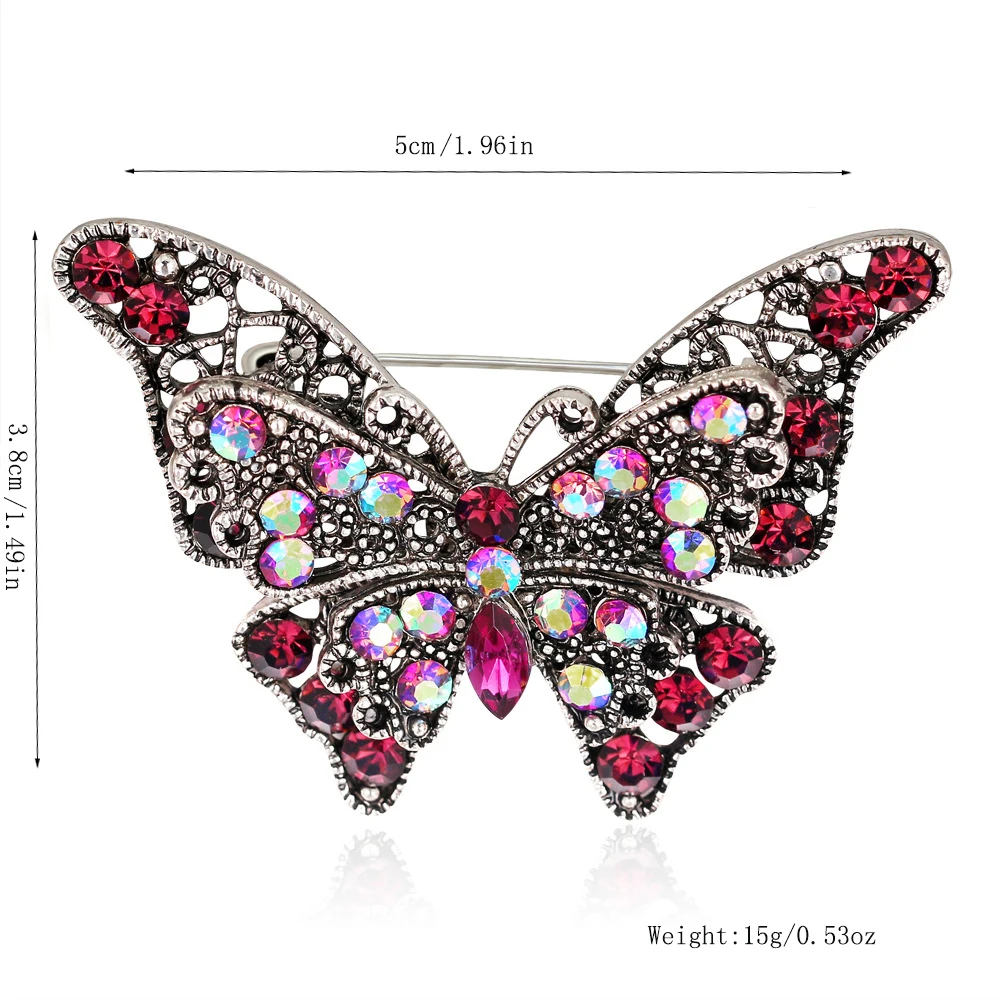 Strass-Schmetterlings-Broschen, trendige Anstecknadeln aus Legierung und Emaille, glitzernd, mehrfarbig, optional für Frauen, kleines Geschenk, Accessoire – Detail 1