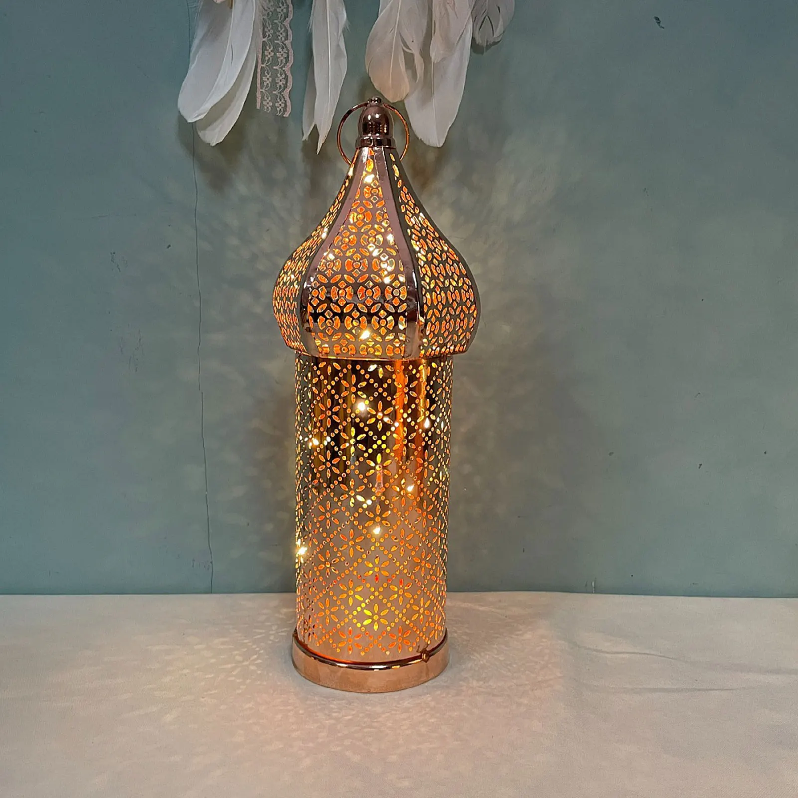 Christmas Moroccan Retro Hollow LED Wind Lamp Iron Lantern Hotel Home Bedroom Living Room Atmosphere Decorative Lamp - Image 6