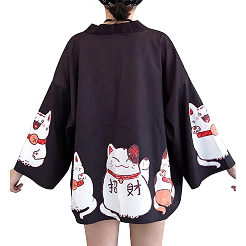 

Japanese Kimono Traditional Anime Fortune cat Men Cardigan Summer Beach Yukata male Cosplay Clothes