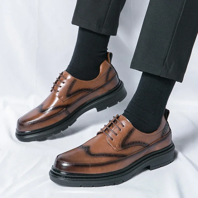 Gentleman Retro Business Leather Shoes Formal Dress Office Shoes Men's Wedding Black Brown British Style