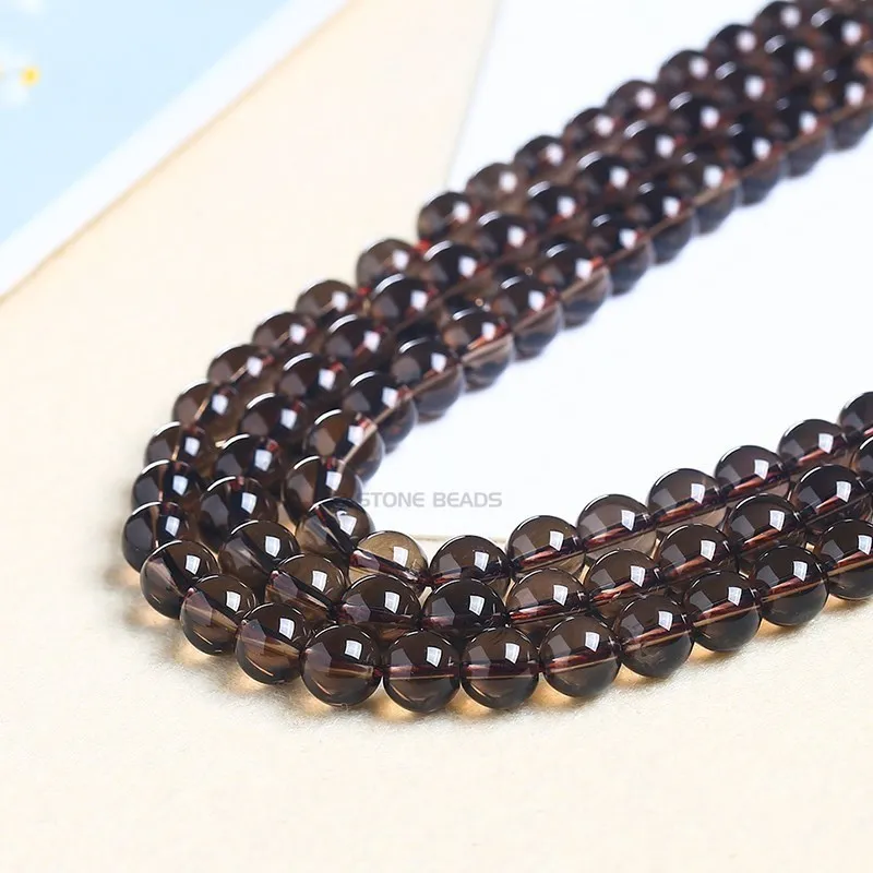 Genuine Natural Smoky Quartz Round Smooth Clear Crystal Beads Loose Spacer Bead For Jewelry Making Bracelet Necklace Accessory 3