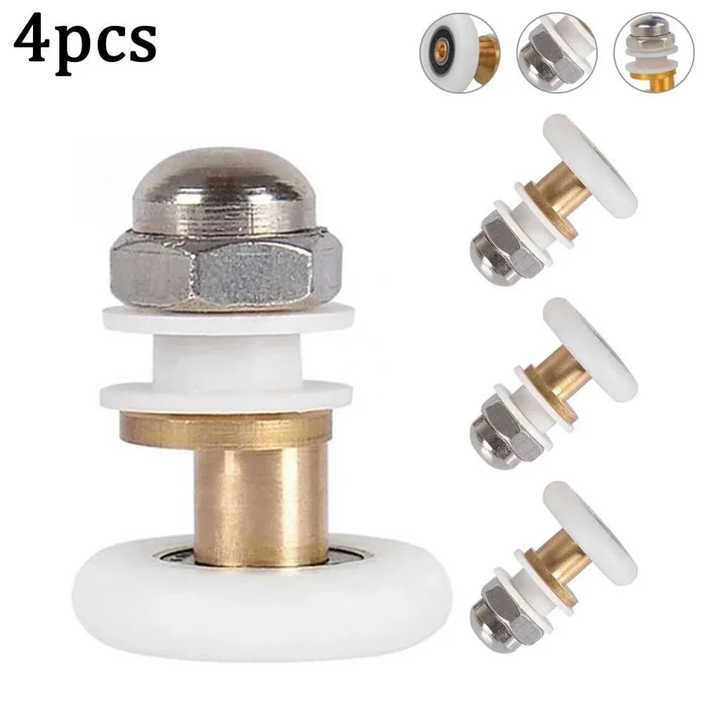 Shower Door Pulley 4pcs Bathroom Sliding Glass Door Wheels Nylon Copper Roller Cabinet Eccentric Pulleys Bearing Roller Hardware shower room pulley shower door rollers sliding door roller shower room rollers nylon bearing pulley sliding door pulley