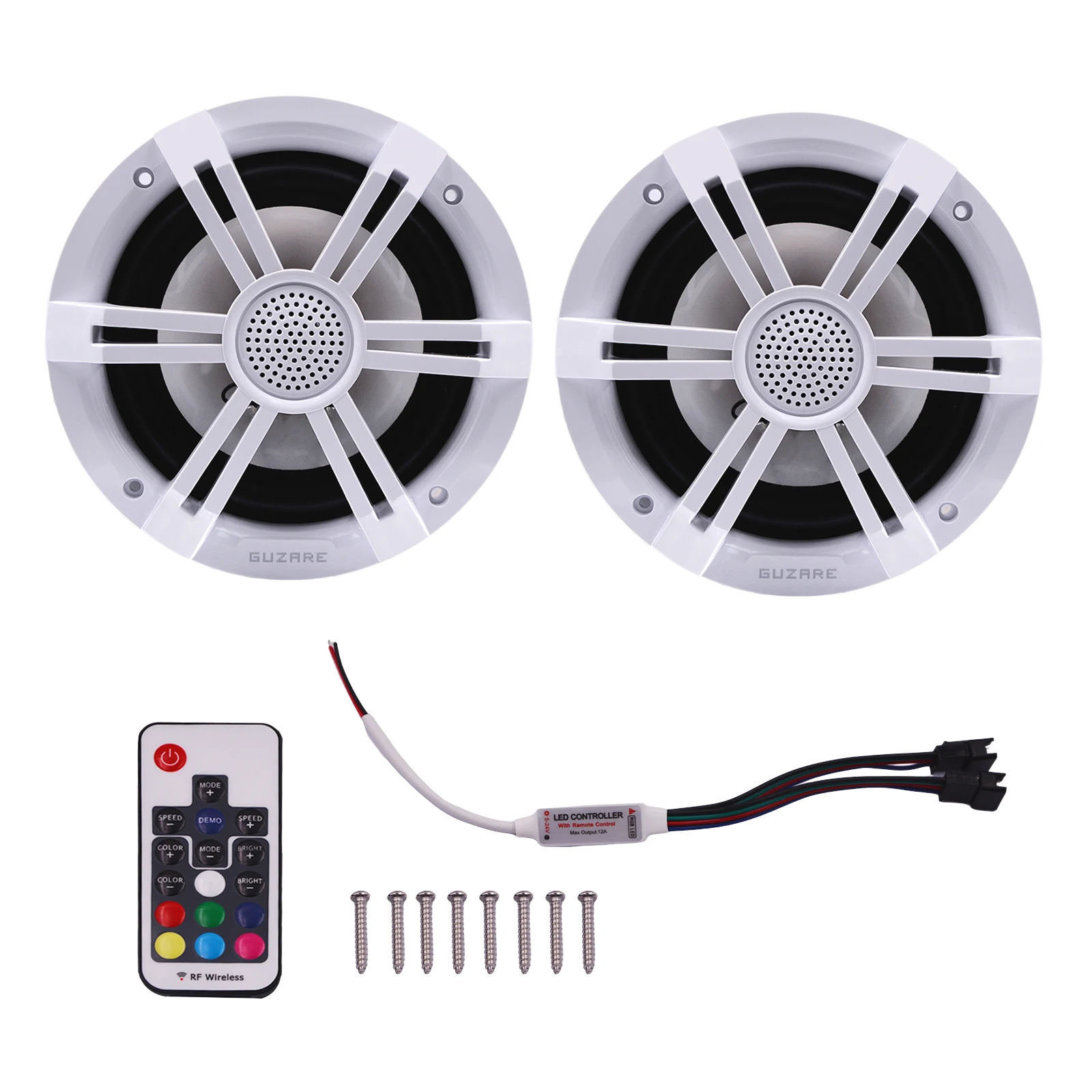 GUZARE Marine Speakers with RGB Lights 150Watts*2Pcs IP66 Waterproof for Boat / Home Music Party