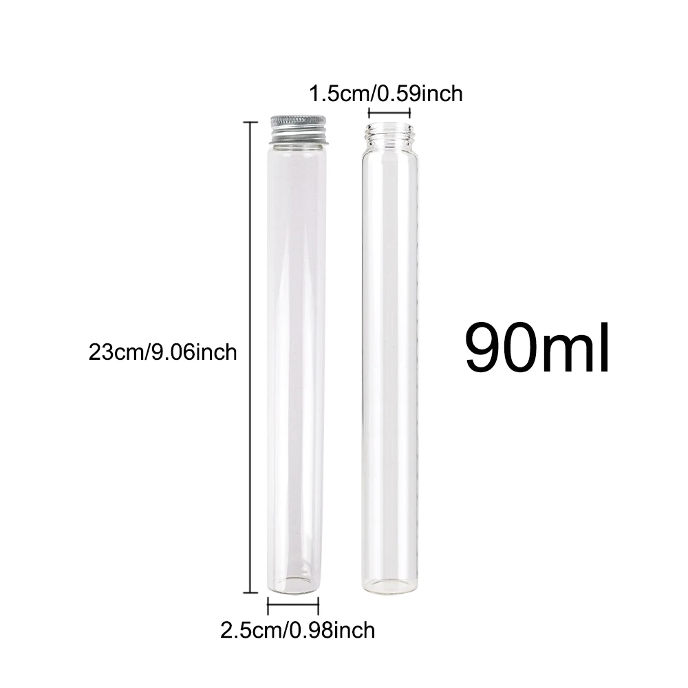 24pcs 25x230mm 3 oz Empty Glass Bottles With Screw Aluminum Cap Long Glass glycyrrhiza sweets bottle Vials Stand 90ml Vase Jars