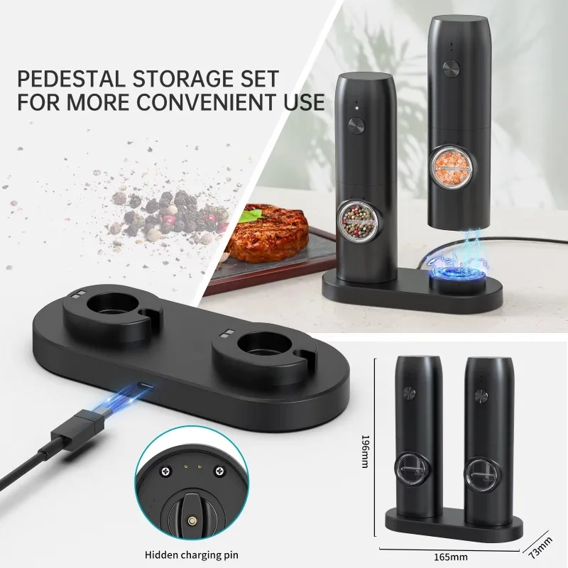 Electric Salt and Pepper Grinder Set USB Rechargeable Adjustable Coarseness Big Capacity Automatic Grinders Kitchen Cooking Tool