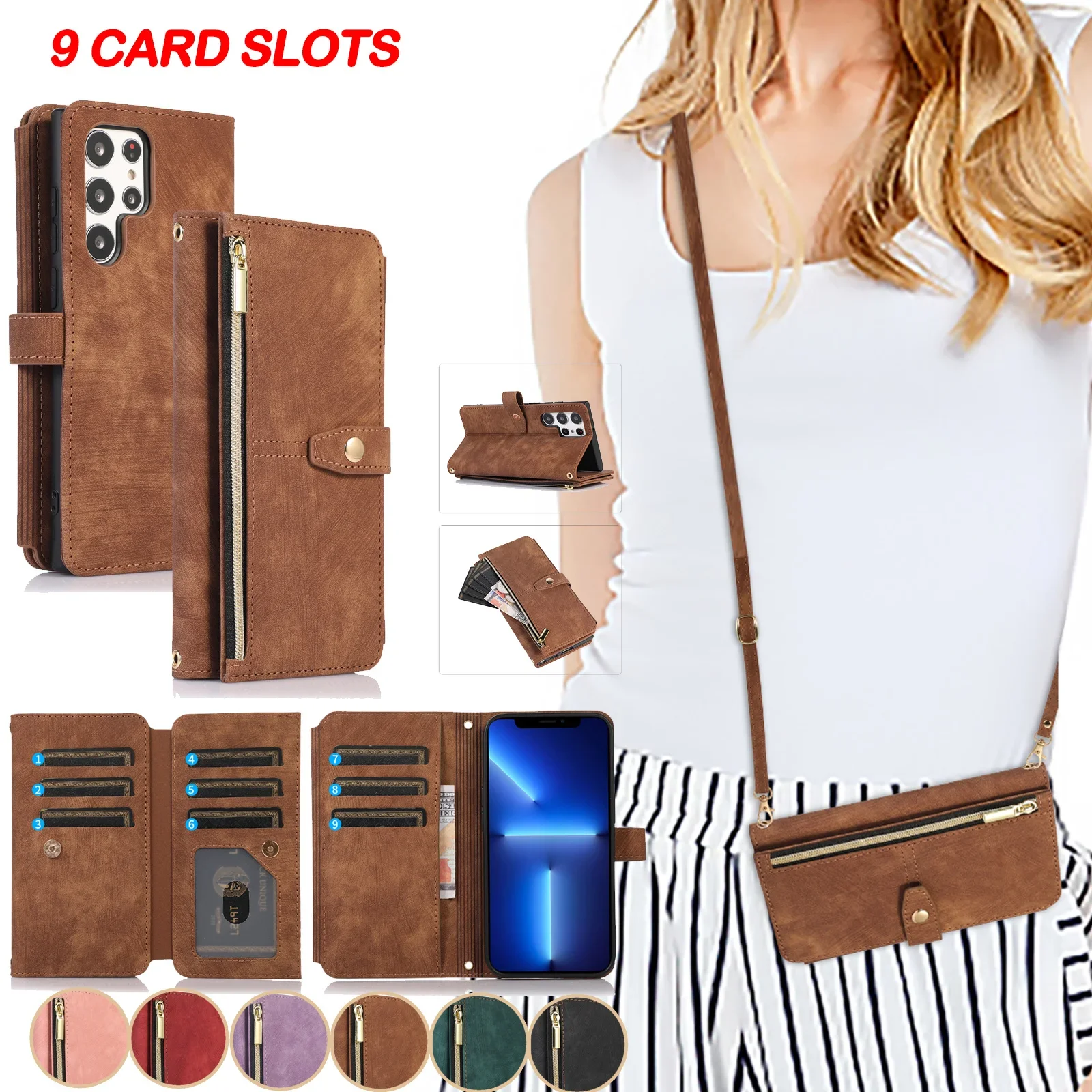 Leather Crossbody Phone Case with Wallet Card Holder