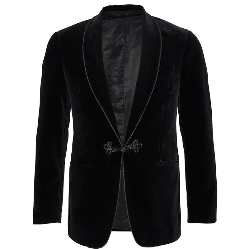 Men Suits Jackets Velvet Smoking Jacket Shawl Lapel Loose Vintage Wedding Groom Blazer Dinner Party Prom Male Suit Coat Single 1 Jacket
