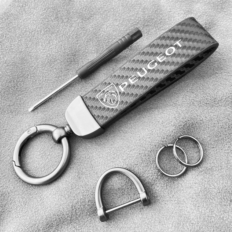 Car Accessories Keychain Carbon Fibre Key Chain Decoration For Peugeot 408 4008 308 3008 Rifter 5008 508 2008 208 301 RCZ 407