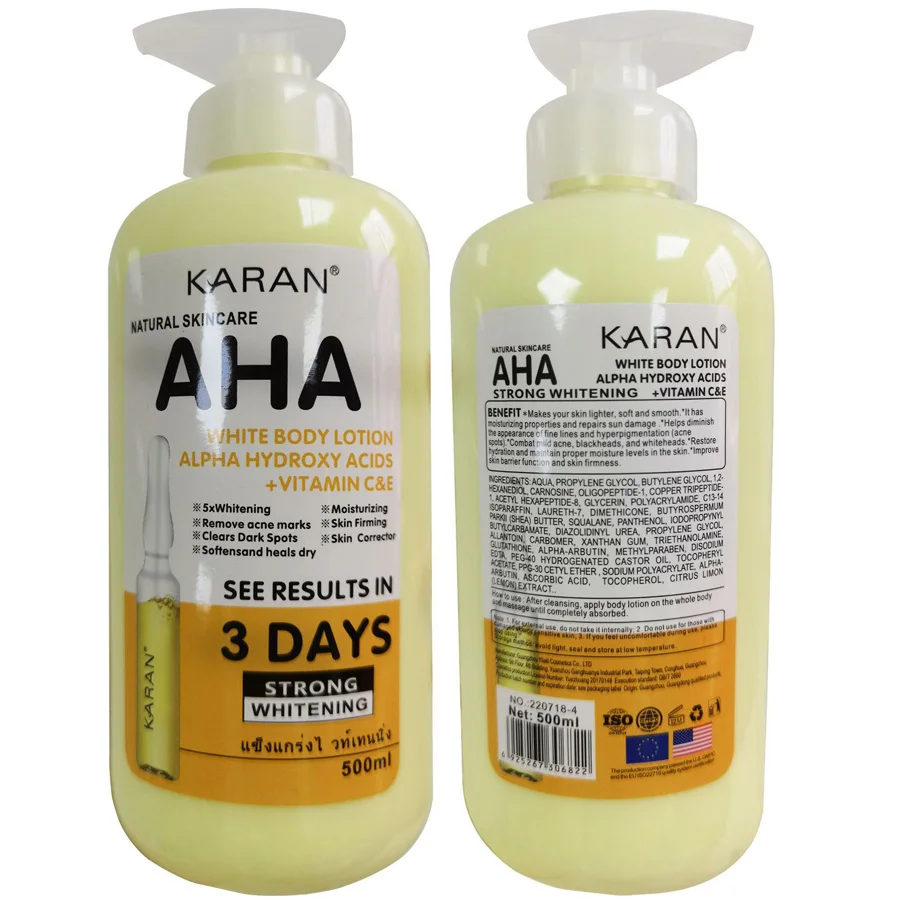 500ml Whitening Body Lotion ALPHA Hydroxy Acids+Vitamin C&E See Results In 3 Days Moisturizing