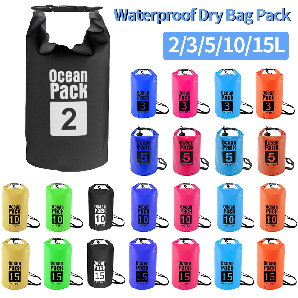 2L/3L/5L/10L/15L Dry Bag Sack Waterproof Bag Ultralight Drifting Swim Phone Storage Pack Waterproof Rafting Beach Water