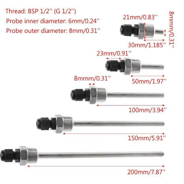 1 шт. термогильза BSP (G) 1/2 "резьба 30-200 мм, трубчатые термометры, защита термометра для бытового обогревателя, сменное оборудование 6