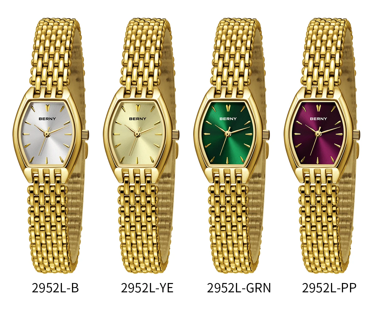 BERNY Golduhren für Damen, luxuriöse, schlanke, elegante Damen-Quarzuhr, goldene Edelstahl-Mode-Armbanduhr – Detail 9