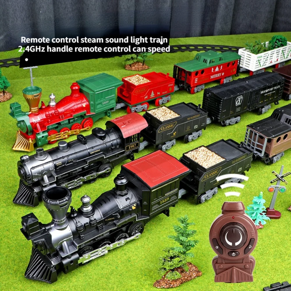 Electric Train Toy Remote Control Smoking Locomotive Rails Assemble DIY Tracks Set Children