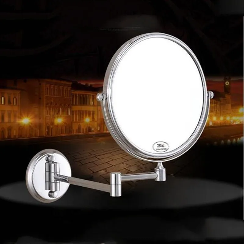 Triple Mirror Chrome Round 6'' 8 Inch Double Sides Modern Vanity Cosmetic Bath Mirror Swivel Mirror Rotatable Makeup 3