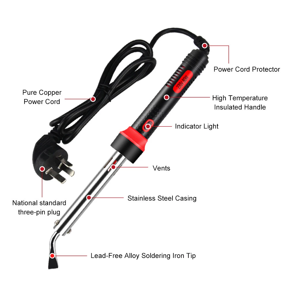 220V 전기 납땜 인두 고전력 80W 100W 150W 200W 300W 외부 가열 전기 용접 펜 유형 표시 등