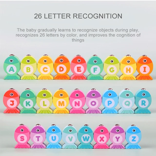 WEMMICKS Wooden Magnetic Fishing Game Montessori Number Letter Cognition Fish Rod Toys Kids Early Educational Toys 11/28pcs 3
