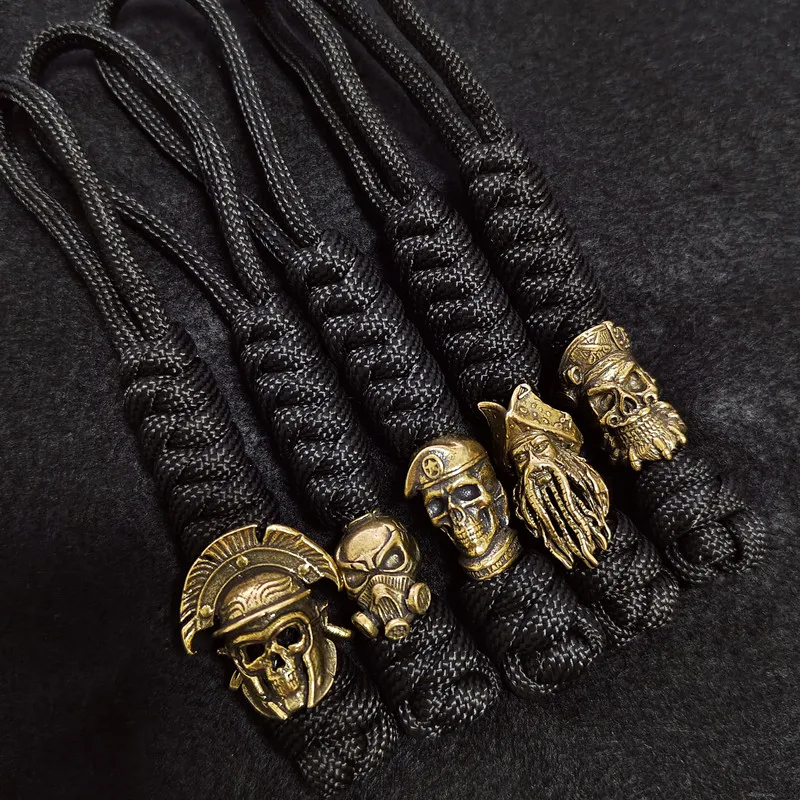 

Paracord Weave Skull Head Brass Beads Lanyard DIY Pendants EDC Outdoor Tool Umbrella Rope Woven Knife Charms Accessories