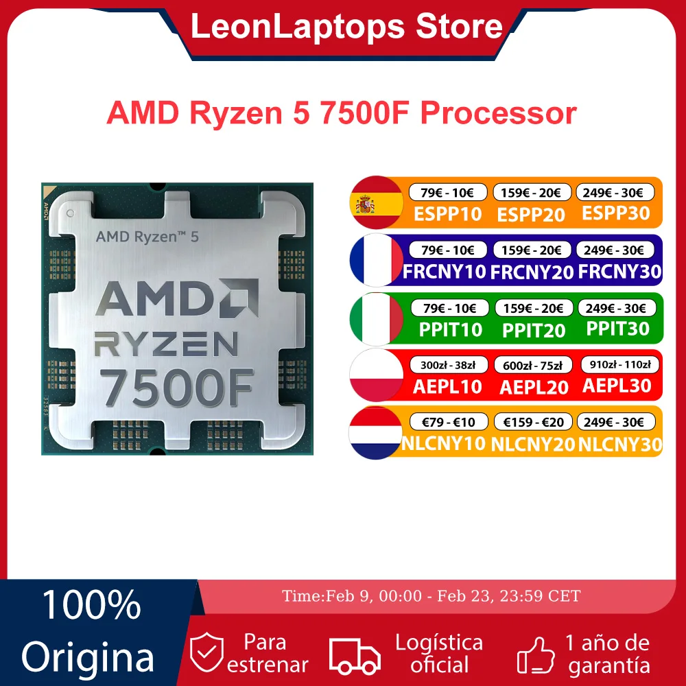 AMD-Processeur Ryzen 5 7500F, CPU R5 7500F, jusqu'à 5.0 GHz, 6 cœurs, 12 fils, 32 Mo, cache de jeu, prise AM5 DDR5, 5200MHz, ordinateur de bureau, joueur