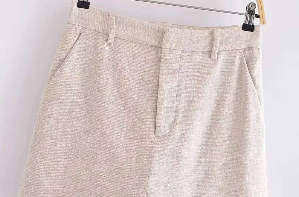 TRAF Shorts Women Fashion Side Pockets Linen Shorts Skirts Vintage High Waist Zipper Fly Female Casual Skort Mujer