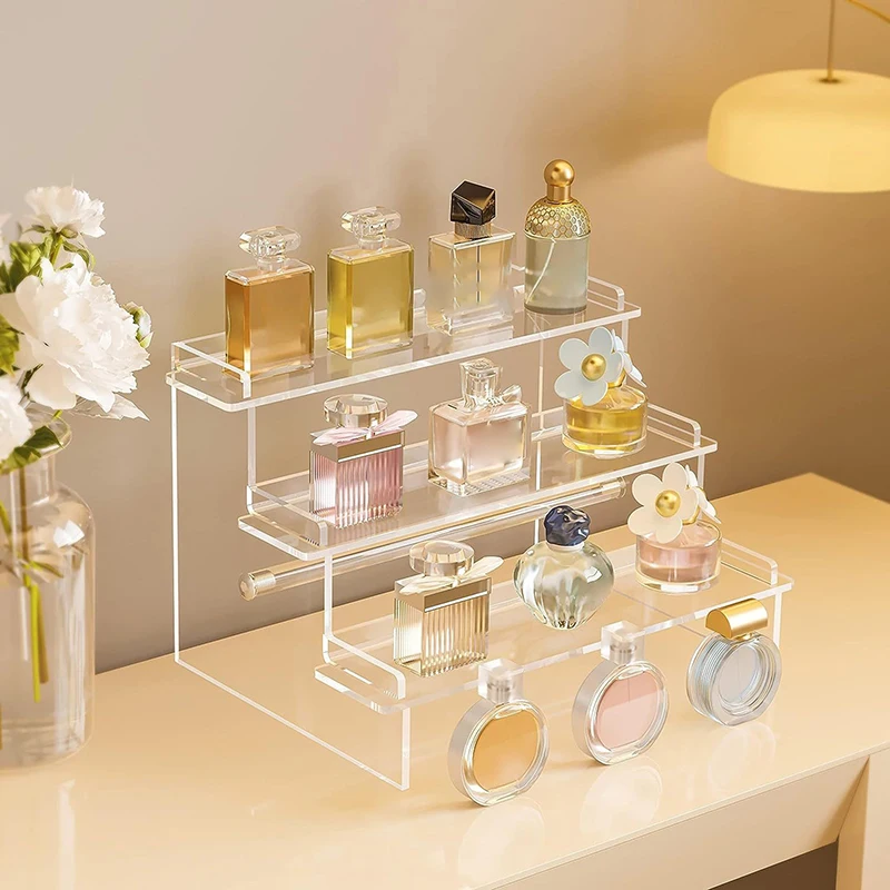 Acrylic Display Shelf Transparent Ladder Makeup Pottery Doll Storage Rack Food Desserts Perfume Storage Rack 4