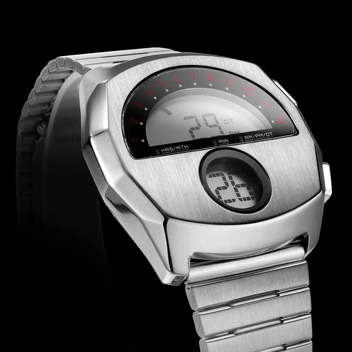 Digital Watch for Men Stainless Steel Band Dual Display Electronic Wristwatch with Alarm Waterproof Sports Watch Daily Casual - 3