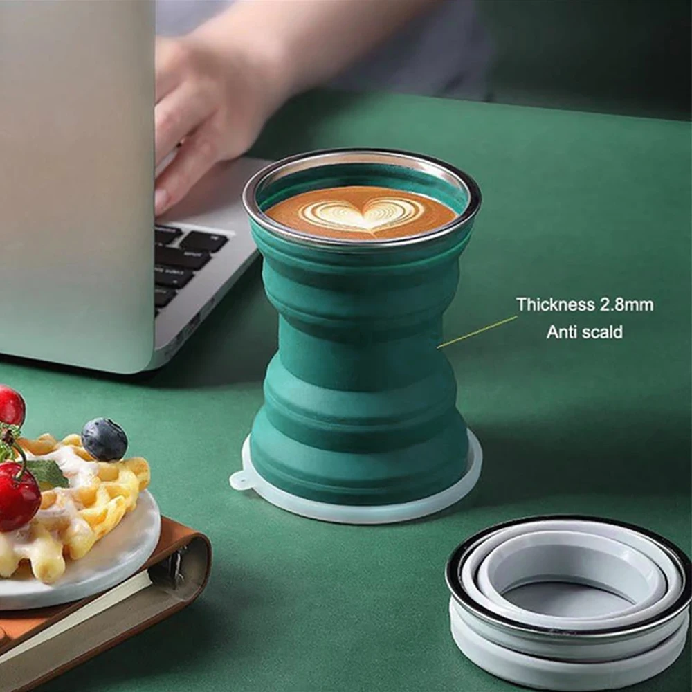Portable Silicone Foldable Cup With Lanyard Heat Resistant Lid Folding Storage Travel Mug Folding Cup