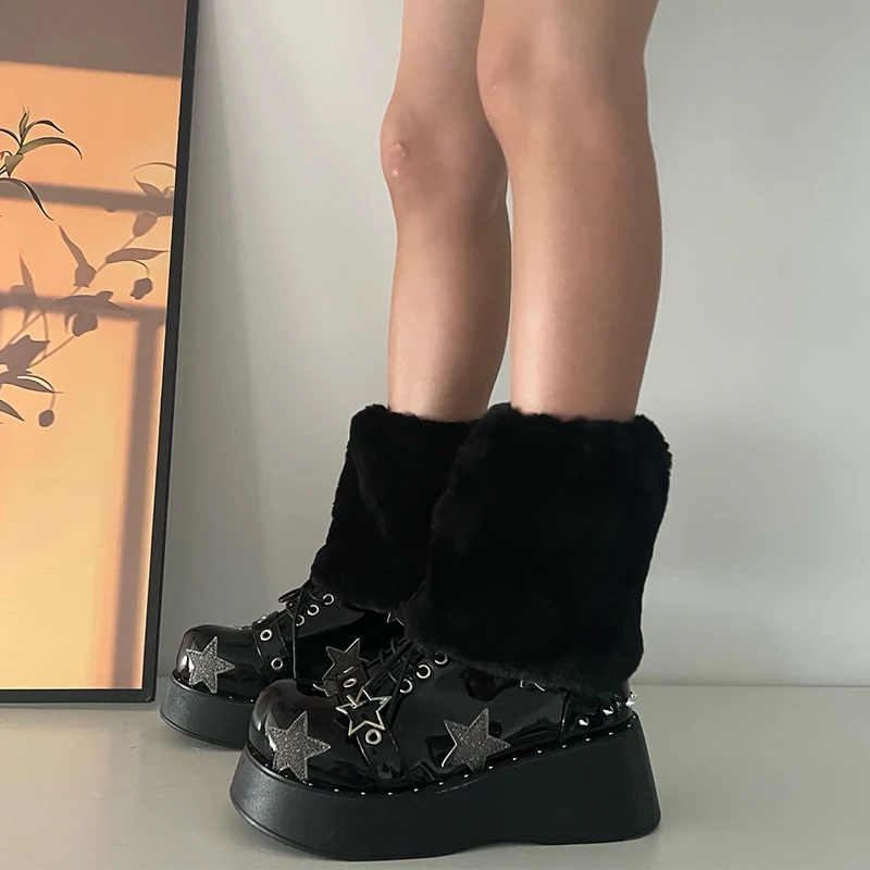 Haruku Y2k Moda Ragazze Finta Pelliccia di Coniglio Scaldamuscoli Donna Goth Punk Rave Cyber ​​Fluffies Costume Leggings Copristivali_voghion.com