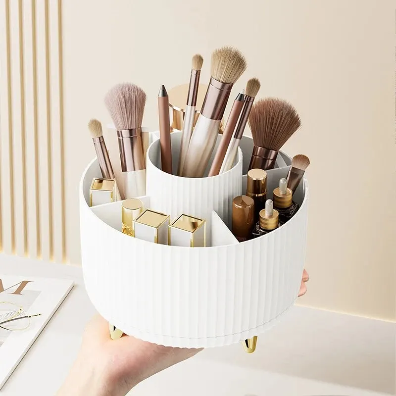 Storage Box Rotating Makeup Brush Storage Container Mouth Red Shelf Household Vanity Pen Container Cosmetics